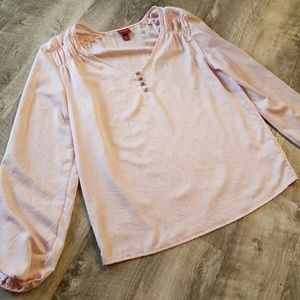 Pink silky v-neck blouse size medium